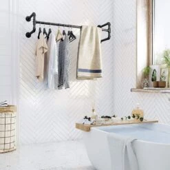 ACAZA Ophangrail - Industriële Look - Zwart 8 ACAZA Ophangrail - Industriële Look - Zwart -Beste Opslag Winkel 1000067678 0102