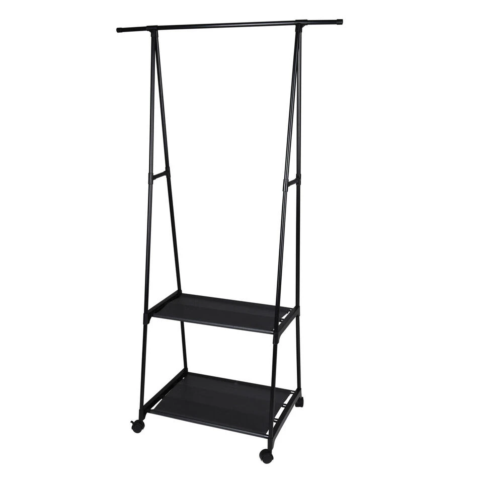 Storage Solutions Kledingrek Met Planken - Metaal - Wielen - Zwart 85x45x157cm 3 Storage Solutions Kledingrek Met Planken - Metaal - Wielen - Zwart 85x45x157cm