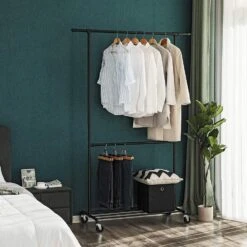 ACAZA Metalen Kledingrek Met Draagcapaciteit 110kg - Zwarte Kleur 9 ACAZA Metalen Kledingrek Met Draagcapaciteit 110kg - Zwarte Kleur -Beste Opslag Winkel 1000068778 0103