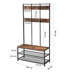 ACAZA Garderoberek XL - Industriële Look - 12 Haken - Vintage Bruin -Beste Opslag Winkel 1000068881 0102