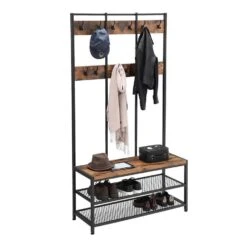 ACAZA Garderoberek XL - Industriële Look - 12 Haken - Vintage Bruin