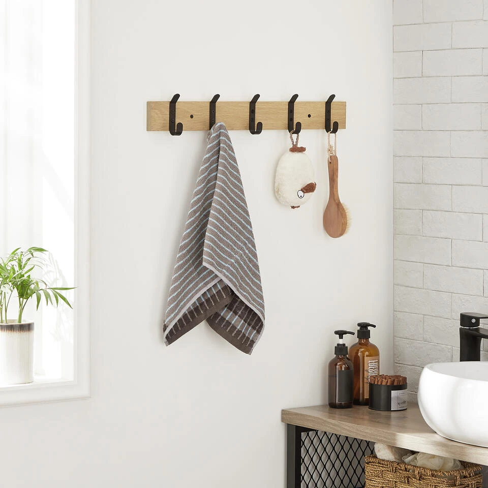 ACAZA Langwerpige Kapstok Met 5 Dubbele Haken, Lichte Eik Kleur 4 ACAZA Langwerpige Kapstok Met 5 Dubbele Haken, Lichte Eik Kleur - Afbeelding 2