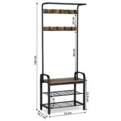 ACAZA Garderoberek - Vintage - 9 Haken - 72x183x34 Cm - Vintage Bruin -Beste Opslag Winkel 1000068885 0103