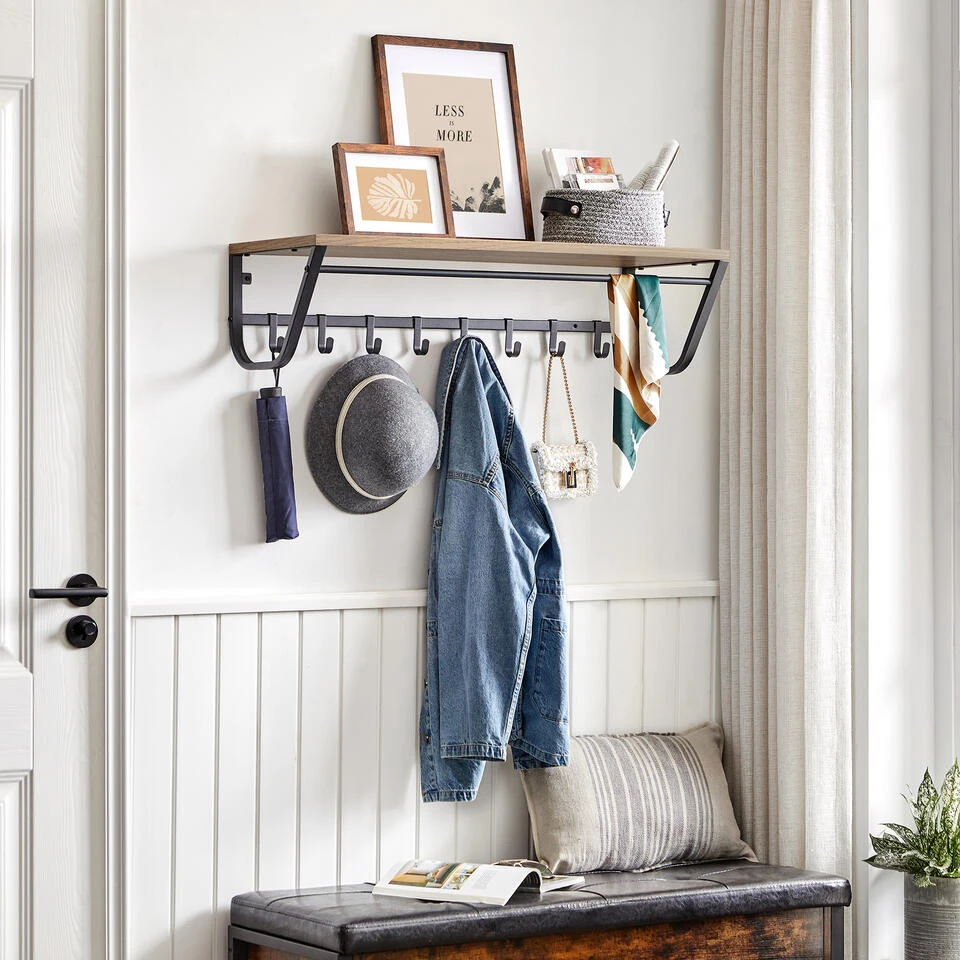 ACAZA Lange Kapstok Voor De Muur Of Wand - 90 Cm Lang - Essenhout Bruin 4 ACAZA Lange Kapstok Voor De Muur Of Wand - 90 Cm Lang - Essenhout Bruin - Afbeelding 2