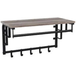 ACAZA Hangende Kapstok Met Plank, 5 Haken, En Hangstang Voor Kledinghanger 8 ACAZA Hangende Kapstok Met Plank, 5 Haken, En Hangstang Voor Kledinghanger -Beste Opslag Winkel 1000068895 0102