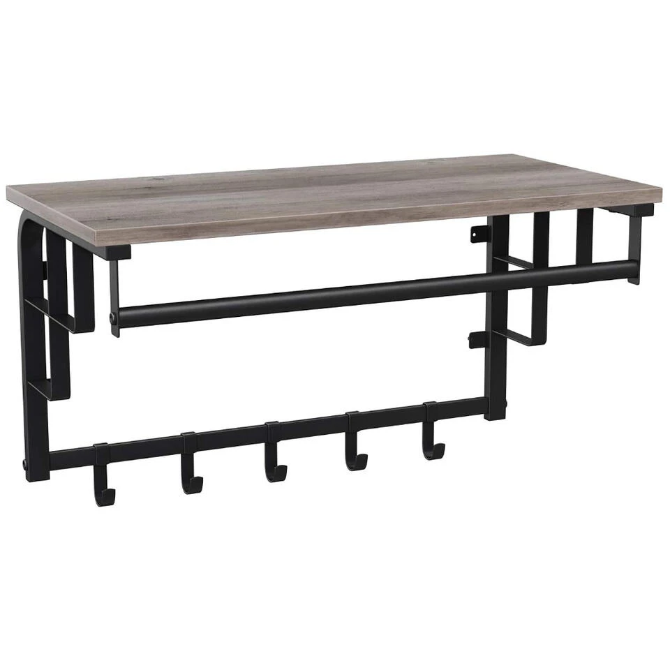 ACAZA Hangende Kapstok Met Plank, 5 Haken, En Hangstang Voor Kledinghanger 5 ACAZA Hangende Kapstok Met Plank, 5 Haken, En Hangstang Voor Kledinghanger - Afbeelding 3