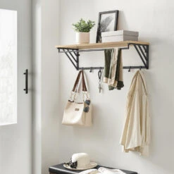 ACAZA Wandkapstok Met Plank En 7 Haken, Lichte Eik Kleur -Beste Opslag Winkel 1000068897 0102