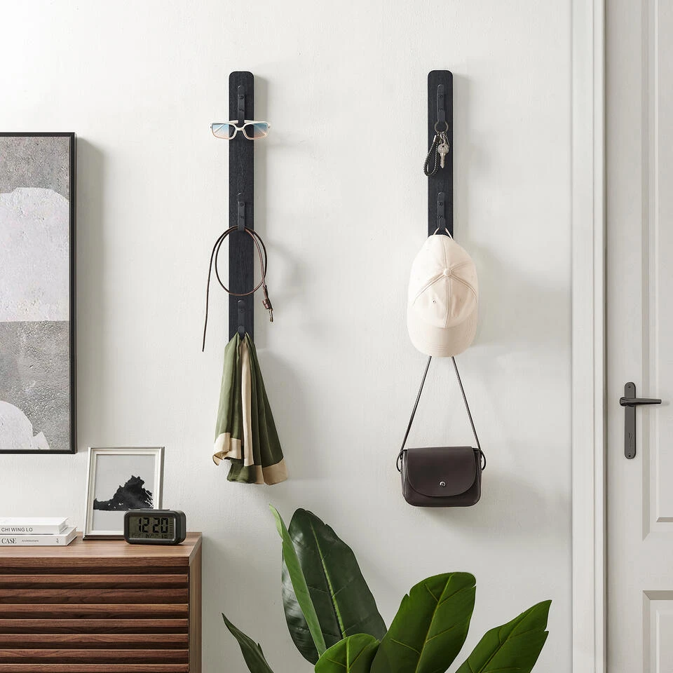 ACAZA Verticale Wandkapstok - Met 3 Haken - 6x67 Cm - Zwart 4 ACAZA Verticale Wandkapstok - Met 3 Haken - 6x67 Cm - Zwart - Afbeelding 2