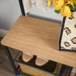 ACAZA Multifunctioneel Garderoberek - 9 Haken - 70x175x32 Cm - Honing Bruin -Beste Opslag Winkel 1000068928 0103