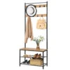 ACAZA Multifunctioneel Garderoberek - 9 Haken - 70x175x32 Cm - Honing Bruin -Beste Opslag Winkel 1000068928