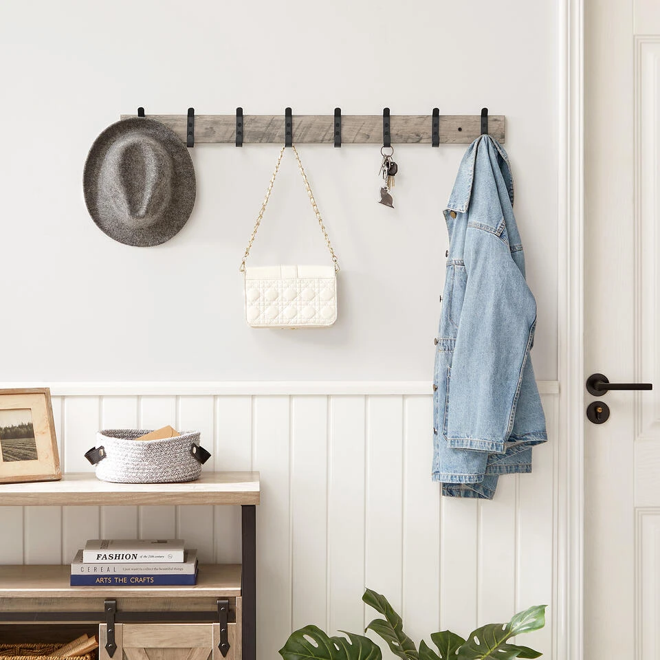 ACAZA Horizontale Kapstok Met 8 Zwarte Haken - 88 Cm Lang - Grijs 4 ACAZA Horizontale Kapstok Met 8 Zwarte Haken - 88 Cm Lang - Grijs - Afbeelding 2