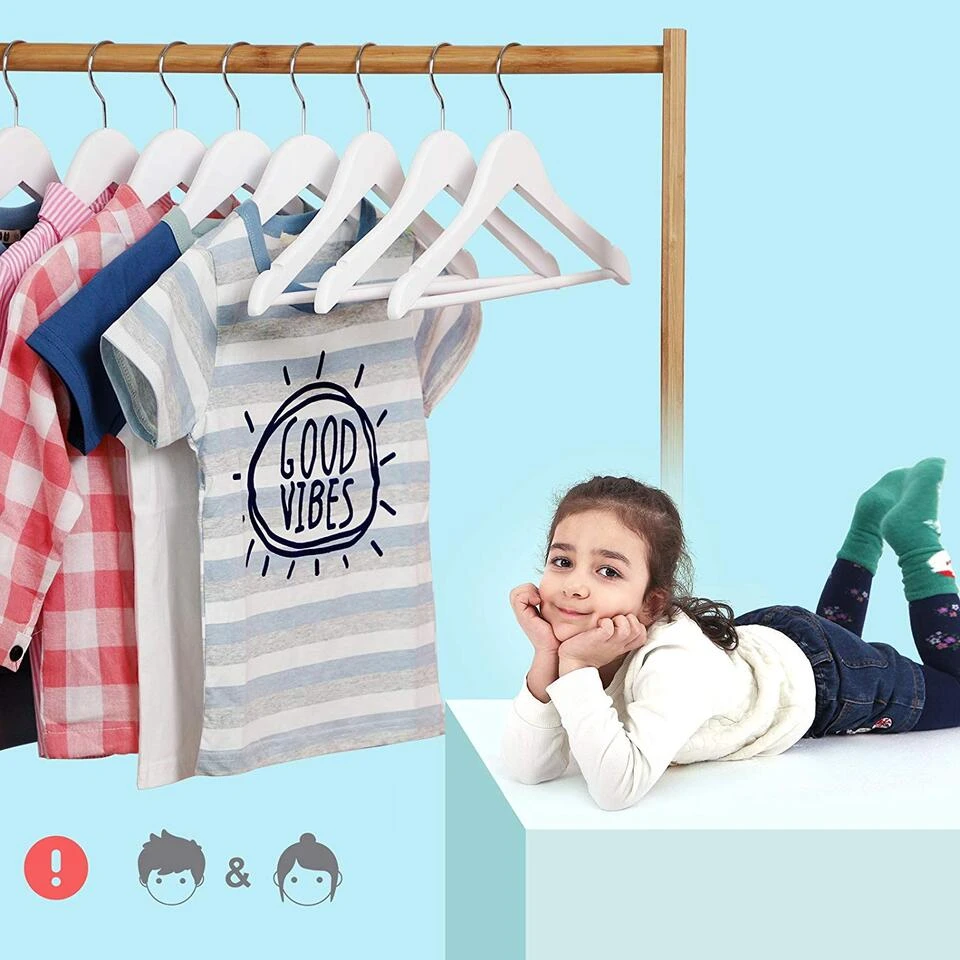 ACAZA Kinder Kledinghangers In Hout - Set Van 20 - 360° Draaibare Haak - Wit 4 ACAZA Kinder Kledinghangers In Hout - Set Van 20 - 360° Draaibare Haak - Wit - Afbeelding 2