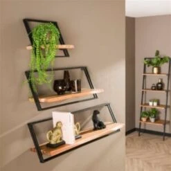 Hoyz - Wandschap Lean Set Van 3 - Acaciahout -Beste Opslag Winkel 1000069337 0102