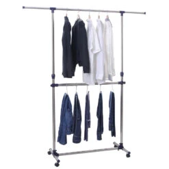 ACAZA Mobiel Kledingrek - Verstelbaar - 2 Rails - Zilvergrijs 7 ACAZA Mobiel Kledingrek - Verstelbaar - 2 Rails - Zilvergrijs -Beste Opslag Winkel 1000069887 0102