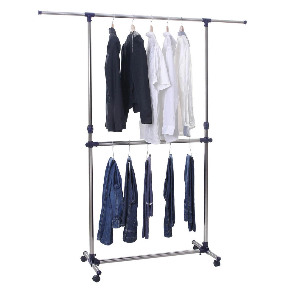 ACAZA Mobiel Kledingrek - Verstelbaar - 2 Rails - Zilvergrijs 4 ACAZA Mobiel Kledingrek - Verstelbaar - 2 Rails - Zilvergrijs - Afbeelding 3