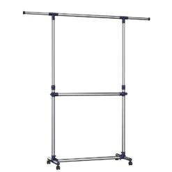 ACAZA Mobiel Kledingrek - Verstelbaar - 2 Rails - Zilvergrijs