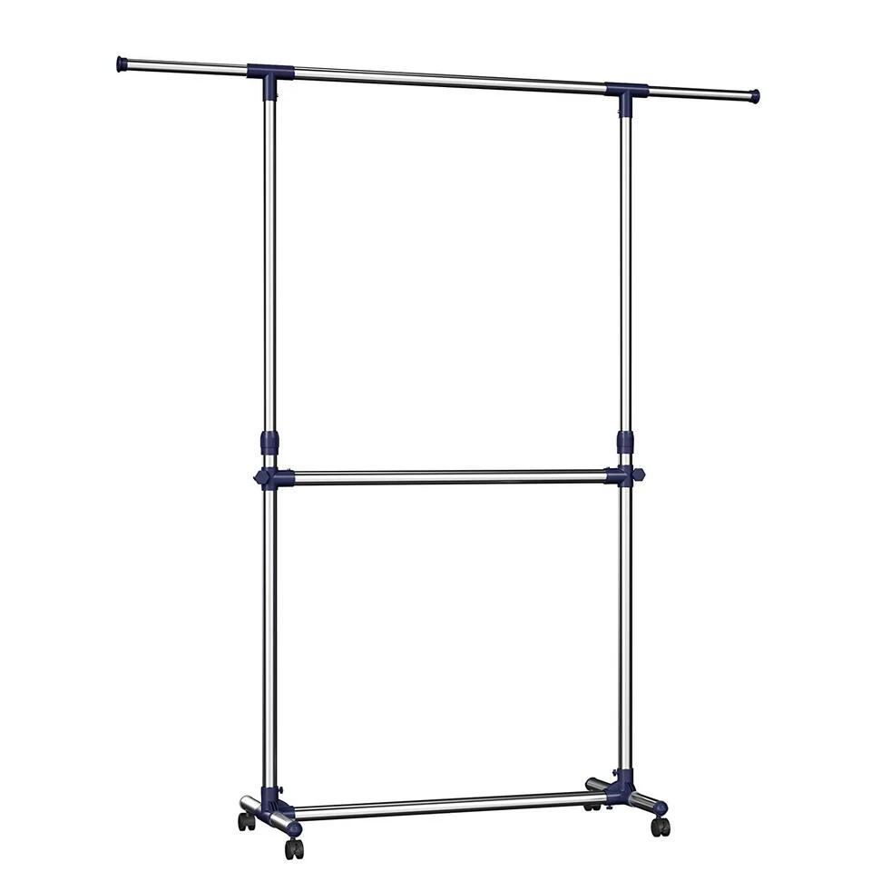 ACAZA Mobiel Kledingrek - Verstelbaar - 2 Rails - Zilvergrijs 2 ACAZA Mobiel Kledingrek - Verstelbaar - 2 Rails - Zilvergrijs