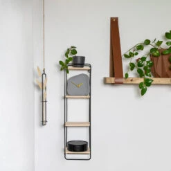 QUVIO Wandrek Metalen Frame Met 4 Licht Houten Planken -Beste Opslag Winkel 1000071758 0103