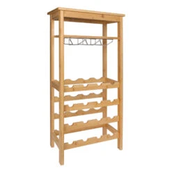 QUVIO Wijnrek Voor 16 Flessen + Glazen - Hout -Beste Opslag Winkel 1000071762 0102