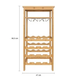 QUVIO Wijnrek Voor 16 Flessen + Glazen - Hout -Beste Opslag Winkel 1000071762 0103