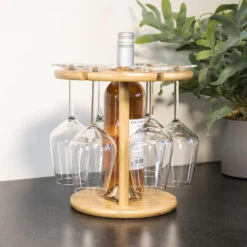 QUVIO Wijnrekje Rond Voor 1 Fles + 6 Glazen -Beste Opslag Winkel 1000071770 0103