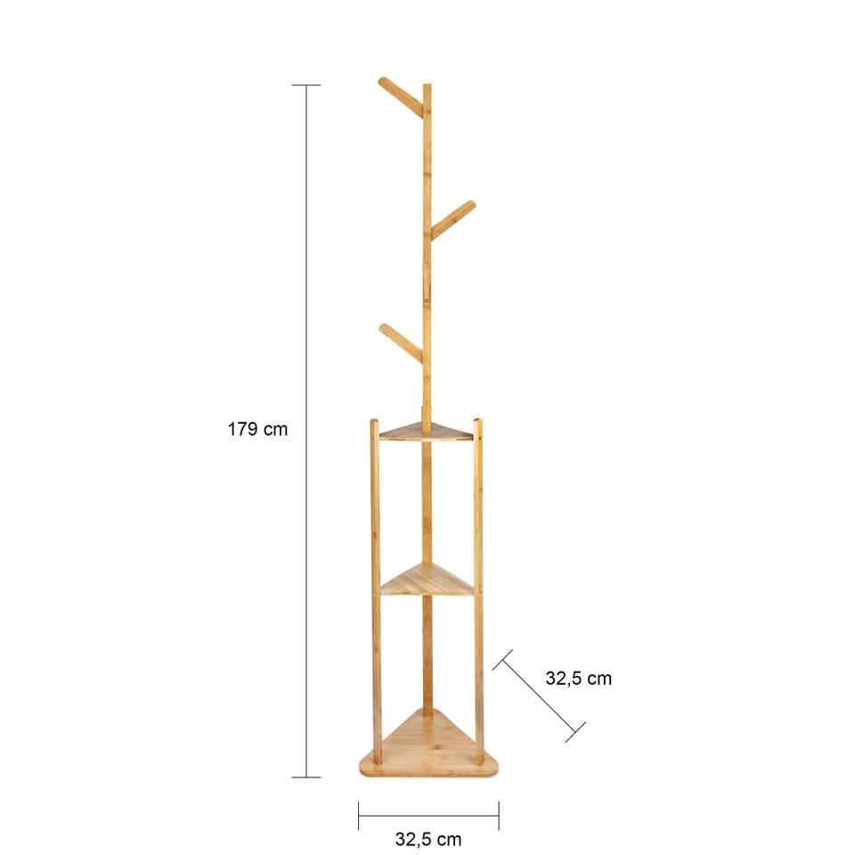 QUVIO Staande Kapstok Met Plank - Licht Bruin 5 QUVIO Staande Kapstok Met Plank - Licht Bruin - Afbeelding 3