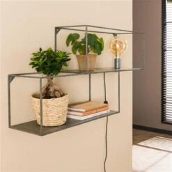 Industrieel Wandschap Timo Vierkant 90 Cm Oud Zilver 23x90x50 Cm Metaal -Beste Opslag Winkel 1000072625 0102