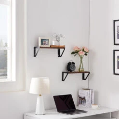 ACAZA Set Van 2 Wandplanken - 40 X 12 X 11 - Bruin Vintage Hout En Zwart -Beste Opslag Winkel 1000073992 0103