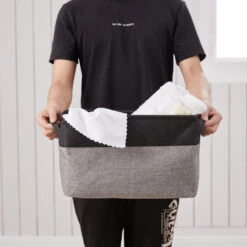 ACAZA Set Van 2 Stoffen Opbergmanden - 37x22x27 Cm - Grijs En Zwart 8 ACAZA Set Van 2 Stoffen Opbergmanden - 37x22x27 Cm - Grijs En Zwart -Beste Opslag Winkel 1000073999 0102