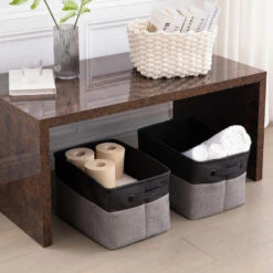 ACAZA Set Van 2 Stoffen Opbergmanden - 37x22x27 Cm - Grijs En Zwart 9 ACAZA Set Van 2 Stoffen Opbergmanden - 37x22x27 Cm - Grijs En Zwart -Beste Opslag Winkel 1000073999 0103