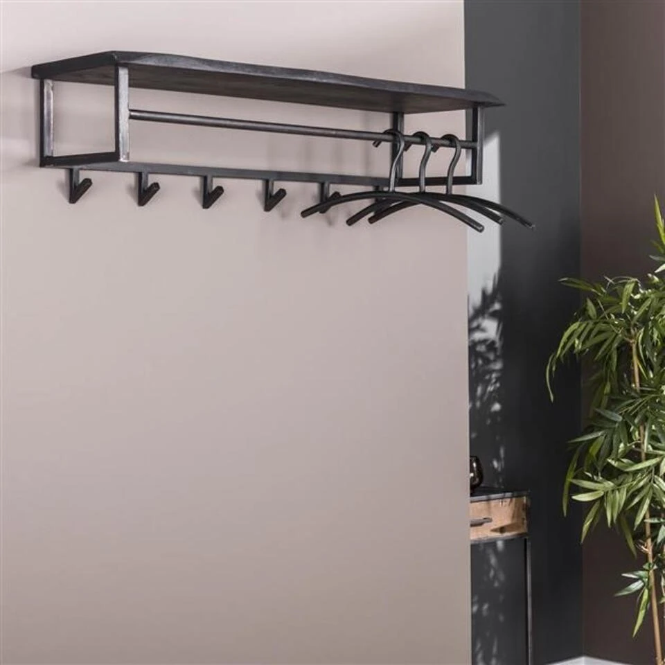 Industriële Kapstok Yme Acaciahout Metaal - 30x100x27 Cm - Hout - Zwart 4 Industriële Kapstok Yme Acaciahout Metaal - 30x100x27 Cm - Hout - Zwart - Afbeelding 2