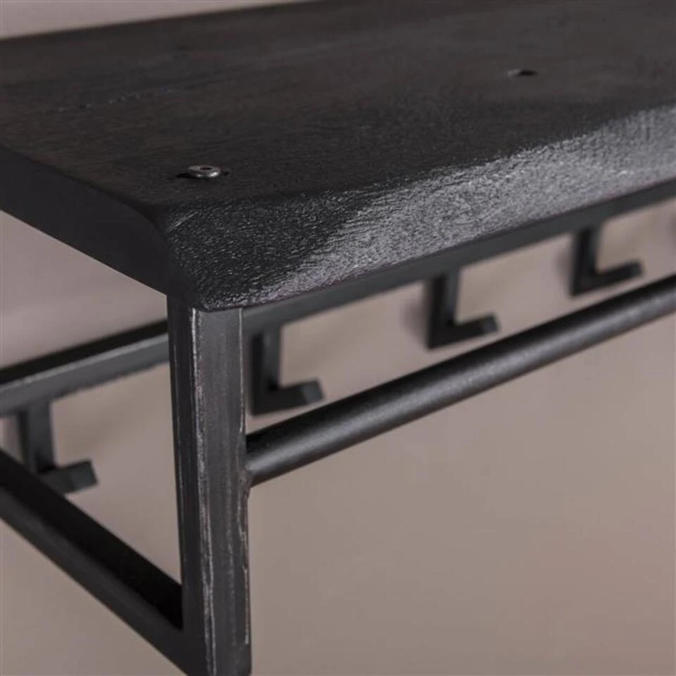 Industriële Kapstok Yme Acaciahout Metaal - 30x100x27 Cm - Hout - Zwart 5 Industriële Kapstok Yme Acaciahout Metaal - 30x100x27 Cm - Hout - Zwart - Afbeelding 3