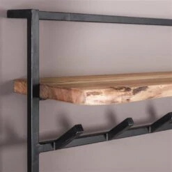 Industriële Kapstok Naomi 12 Haken Acaciahout Metaal 30x100x80 Cm Hout -Beste Opslag Winkel 1000074805 0102