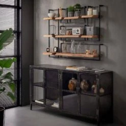 Woody Metaal Wandplank - Hout - Bruin -Beste Opslag Winkel 1000076600 0103