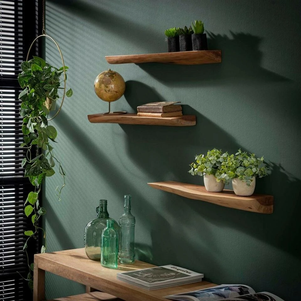 Woody Wandplank Set - Hout - Bruin 4 Woody Wandplank Set - Hout - Bruin - Afbeelding 2