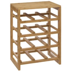 5Five Wijnrek - 4-laags - Bamboe Hout - 12 Flessen - 35 X 24 X 47 Cm