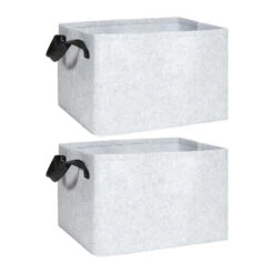 QUVIO Opbergmand Vilt - Grijs - Set Van 2