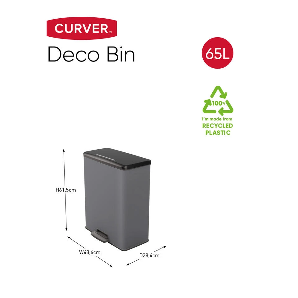 Curver Decobin Prullenbak - 65L - Rechthoekig - Cool Grey 4 Curver Decobin Prullenbak - 65L - Rechthoekig - Cool Grey - Afbeelding 2