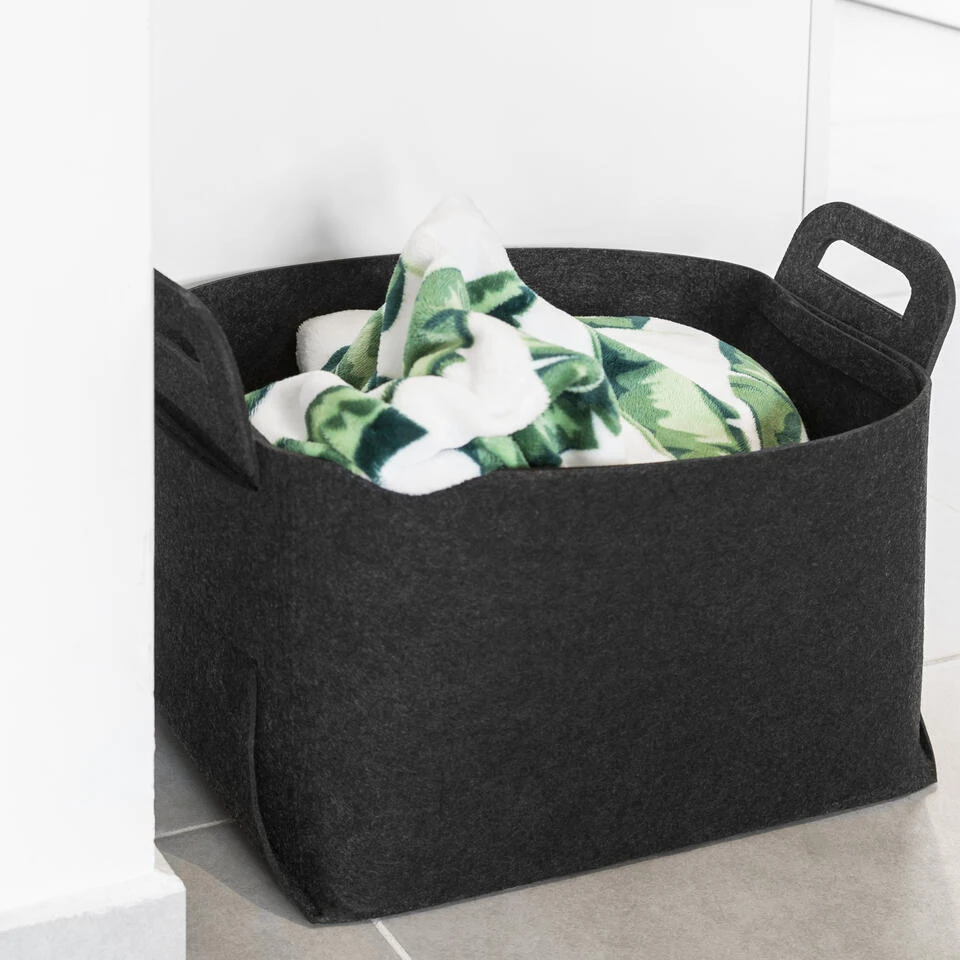 QUVIO Opbergmand / Organizer Vilt Rechthoek Groot - Gemêleerd Zwart - Set Van 2 6 QUVIO Opbergmand / Organizer Vilt Rechthoek Groot - Gemêleerd Zwart - Set Van 2 - Afbeelding 4