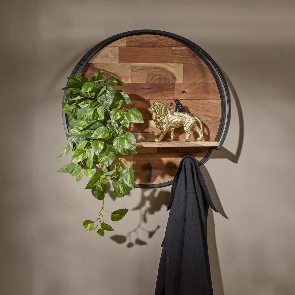 Industrieel Rond Wandrek Acaciahout Mill Ø60 Cm - 15x60x60 Cm - Hout - Bruin 4 Industrieel Rond Wandrek Acaciahout Mill Ø60 Cm - 15x60x60 Cm - Hout - Bruin - Afbeelding 2