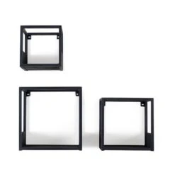 Multifurn - Set Van 3 Industriële Wandplanken - Mango Hout Zwart -Beste Opslag Winkel 1000086290 0104