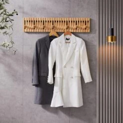 ACAZA Wandkapstok - Kapstok Met 28 Verstelbare Haken - 87 Cm Lengte - Bamboe -Beste Opslag Winkel 1000088657 0102