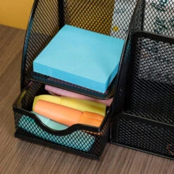 QUVIO Bureau Organizer 5 Vakken + 1 Lade + 1 Plankje Met Gaas - Zwart -Beste Opslag Winkel 1000091603 0101