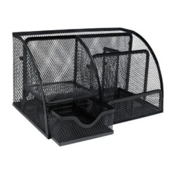 QUVIO Bureau Organizer 5 Vakken + 1 Lade + 1 Plankje Met Gaas - Zwart -Beste Opslag Winkel 1000091603 0102