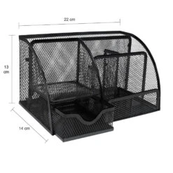 QUVIO Bureau Organizer 5 Vakken + 1 Lade + 1 Plankje Met Gaas - Zwart -Beste Opslag Winkel 1000091603 0103