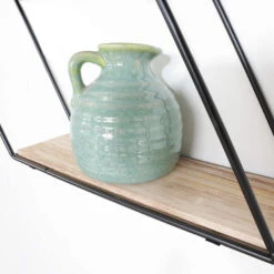 Zwart Metalen Wandrek Met 3 Houten Plankjes - Zeshoek Diagonaal 8 Zwart Metalen Wandrek Met 3 Houten Plankjes - Zeshoek Diagonaal -Beste Opslag Winkel 1000096533 0102