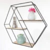 Zwart Metalen Wandrek Met 3 Houten Plankjes - Zeshoek Diagonaal -Beste Opslag Winkel 1000096533