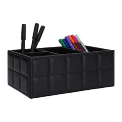 QUVIO Bureauorganizer Met 4 Vakken - PU Leer - Zwart -Beste Opslag Winkel 1000097088 0102