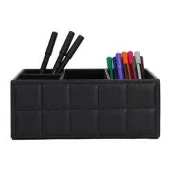 QUVIO Bureauorganizer Met 4 Vakken - PU Leer - Zwart -Beste Opslag Winkel 1000097088 0103