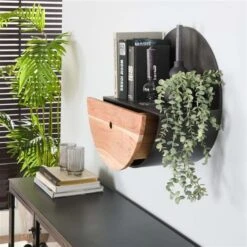 Industrieel Rond Wandrek Hout En Metaal Tim Ø50 Cm - 25x50x50 Cm - Hout - Zwart -Beste Opslag Winkel 1000098598 0101